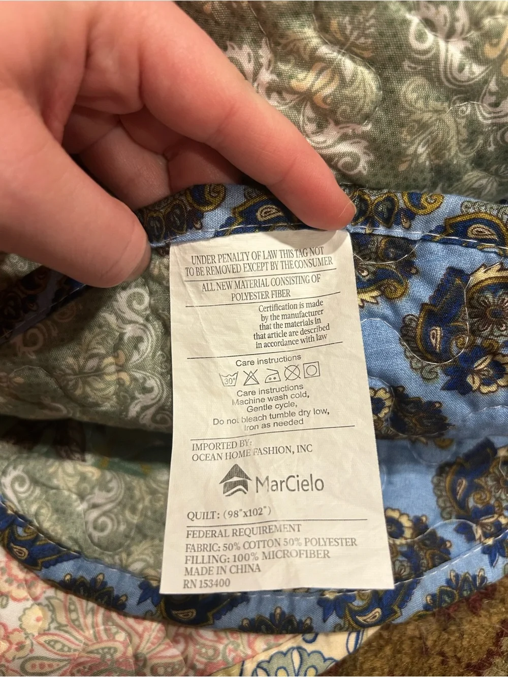 MarCielo Pink Blue Green Yellow White Patchwork 98x102 Inches Cottagecore Quilt